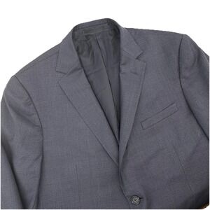 Z Zegna Mens 100% Wool Micro Houndstooth Suit Jacket Grey Blue Drop 8 IT 54R